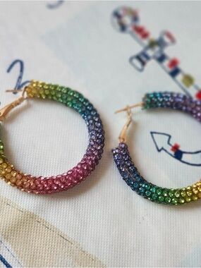 Multicolor Crystal Pavé Hoop Earrings - Women Jewelry